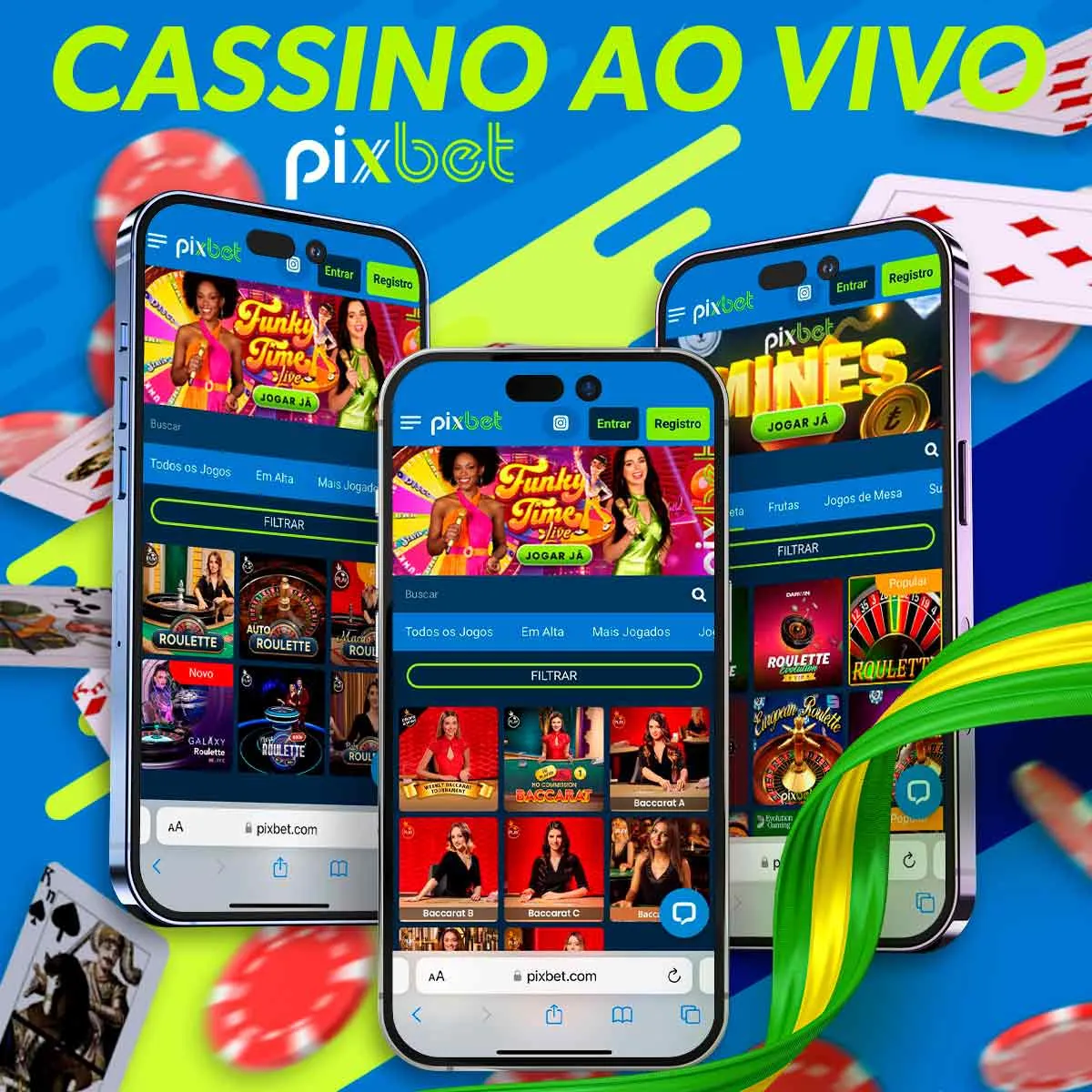 Grande variedade de jogos de cassino ao vivo no aplicativo Pixbet Brasil