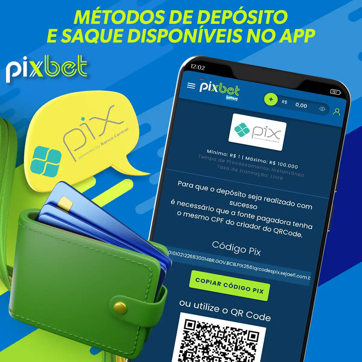 Métodos de depósito e de levantamento disponíveis na aplicação Pixbet